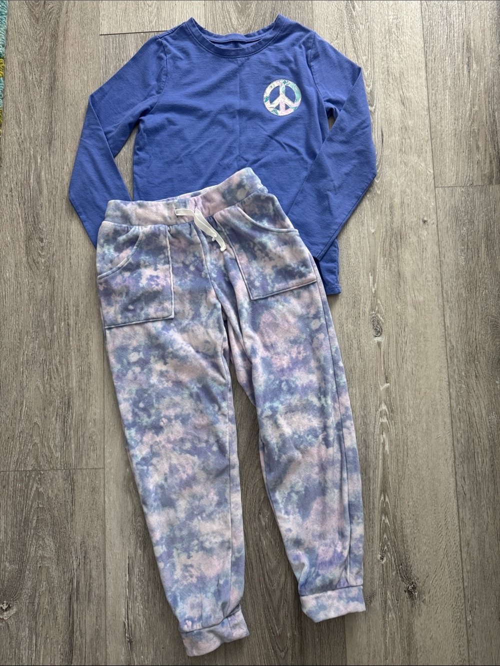 EUC Cat & Jack Long Sleeve Tee w/ Pastel Tie-Dye Peace Sign & Tie-Dye Joggers